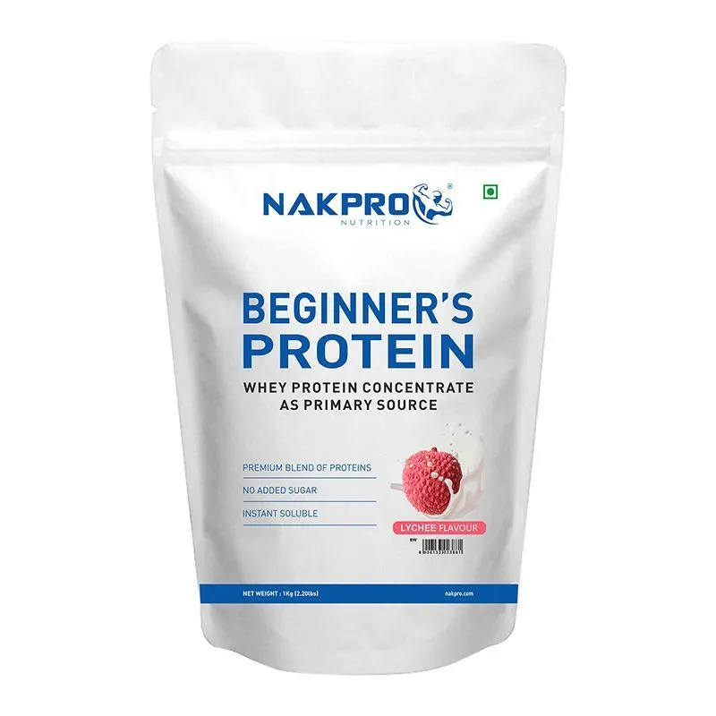 NAKPRO Beginner's Whey Protein Concentrate Supplement Powder - Lychee Flavour