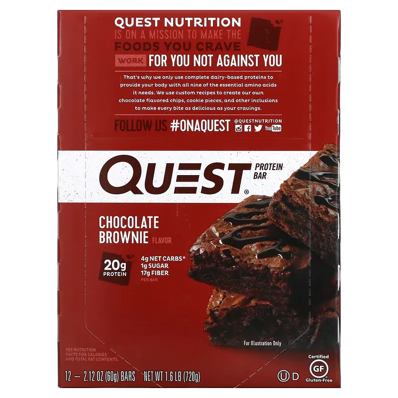 Protein Bar, Chocolate Brownie, 12 Bars, 2.12 oz (60 g) Each