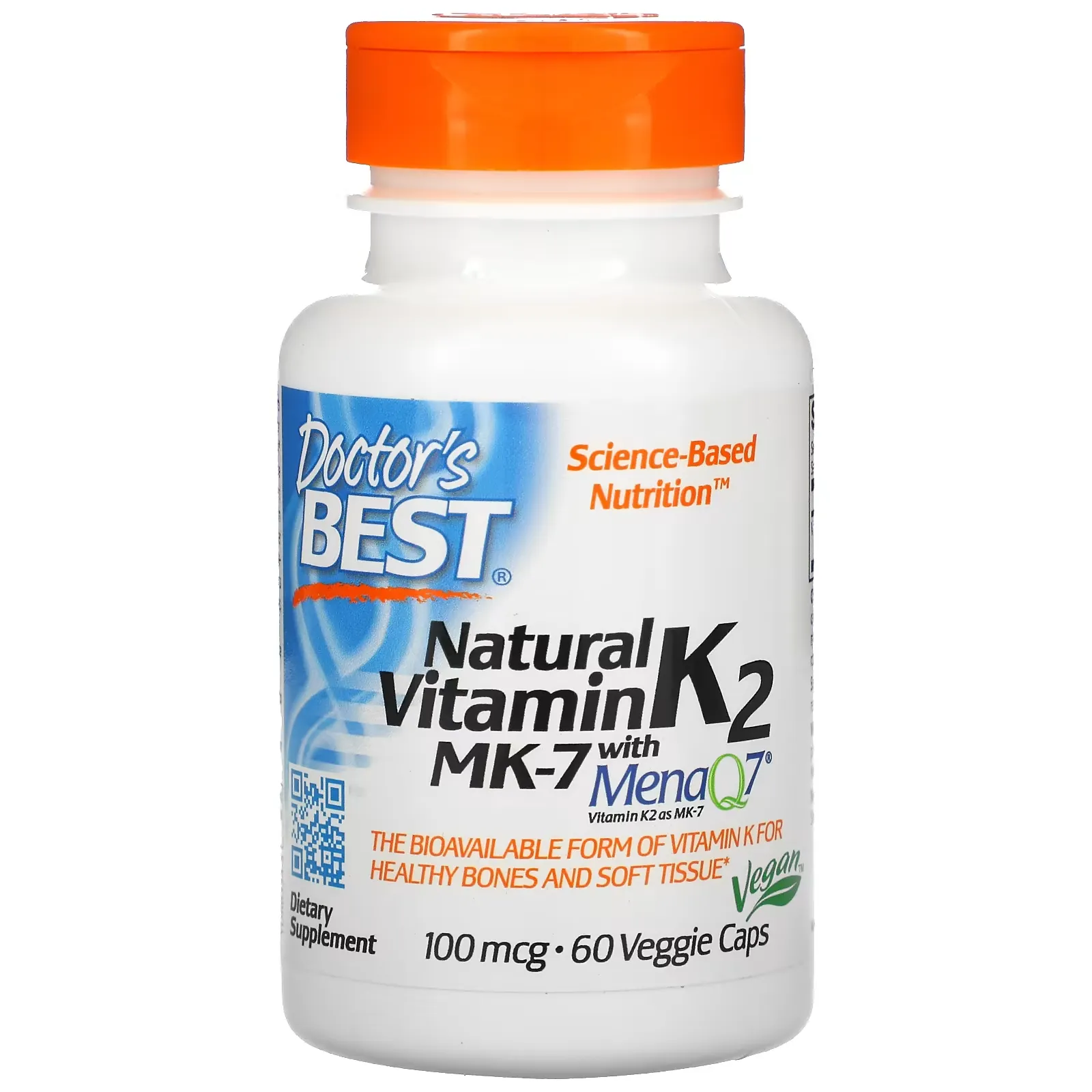 Natural Vitamin K2 MK-7 with MenaQ7, 100 mcg, 60 Veggie Caps