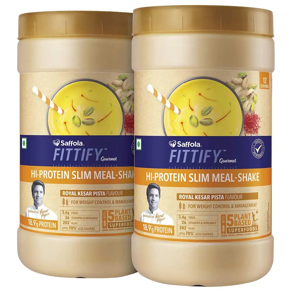 Saffola FITTIFY Gourmet Hi Protein Slim Meal Shake,  0.420 kg  Royal Kesar Pista