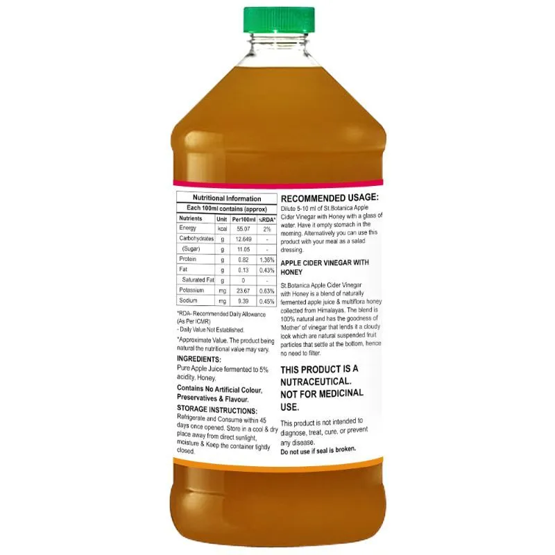 St.Botanica Apple Cider Vinegar With Honey - Natural With Goodness of Mother of Vinegar - 500ml x 2