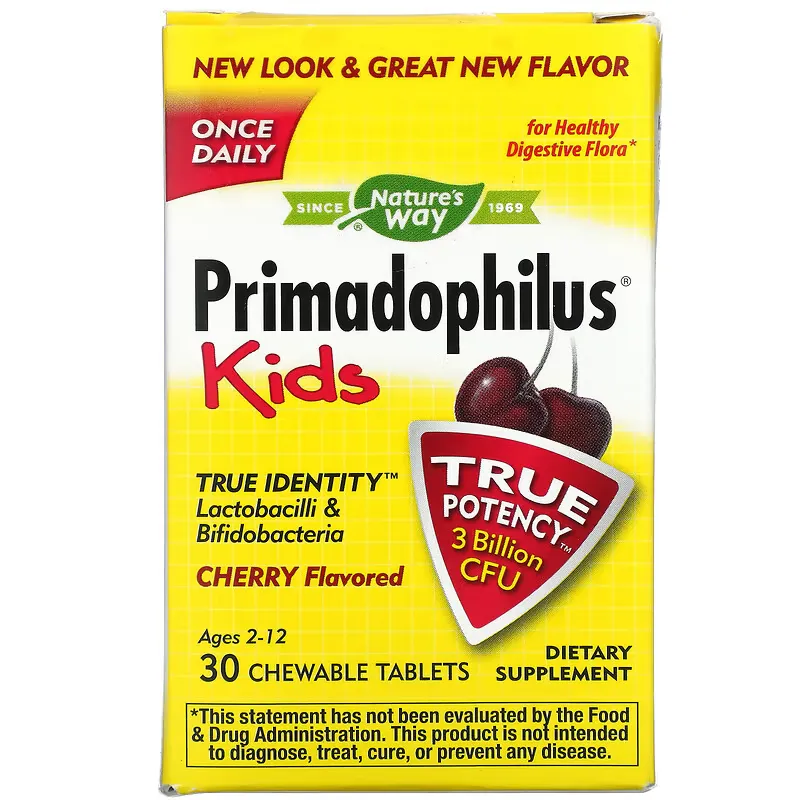 Primadophilus, Kids, Age 2-12, Cherry , 3 Billion CFU, 30 Chewable Tablets