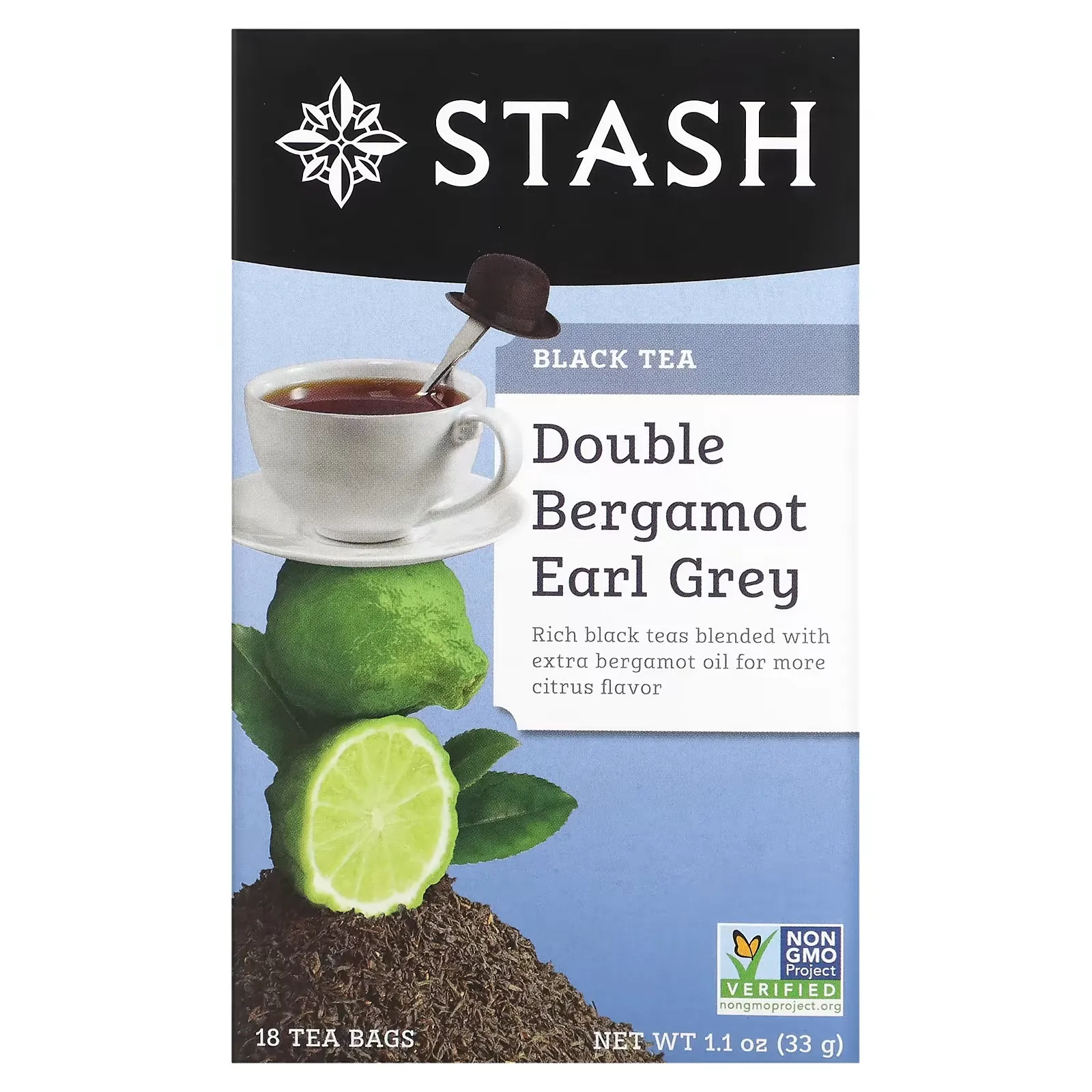 Black Tea, Double Bergamot Earl Grey, 18 Tea Bags, 1.1 oz (33 g)