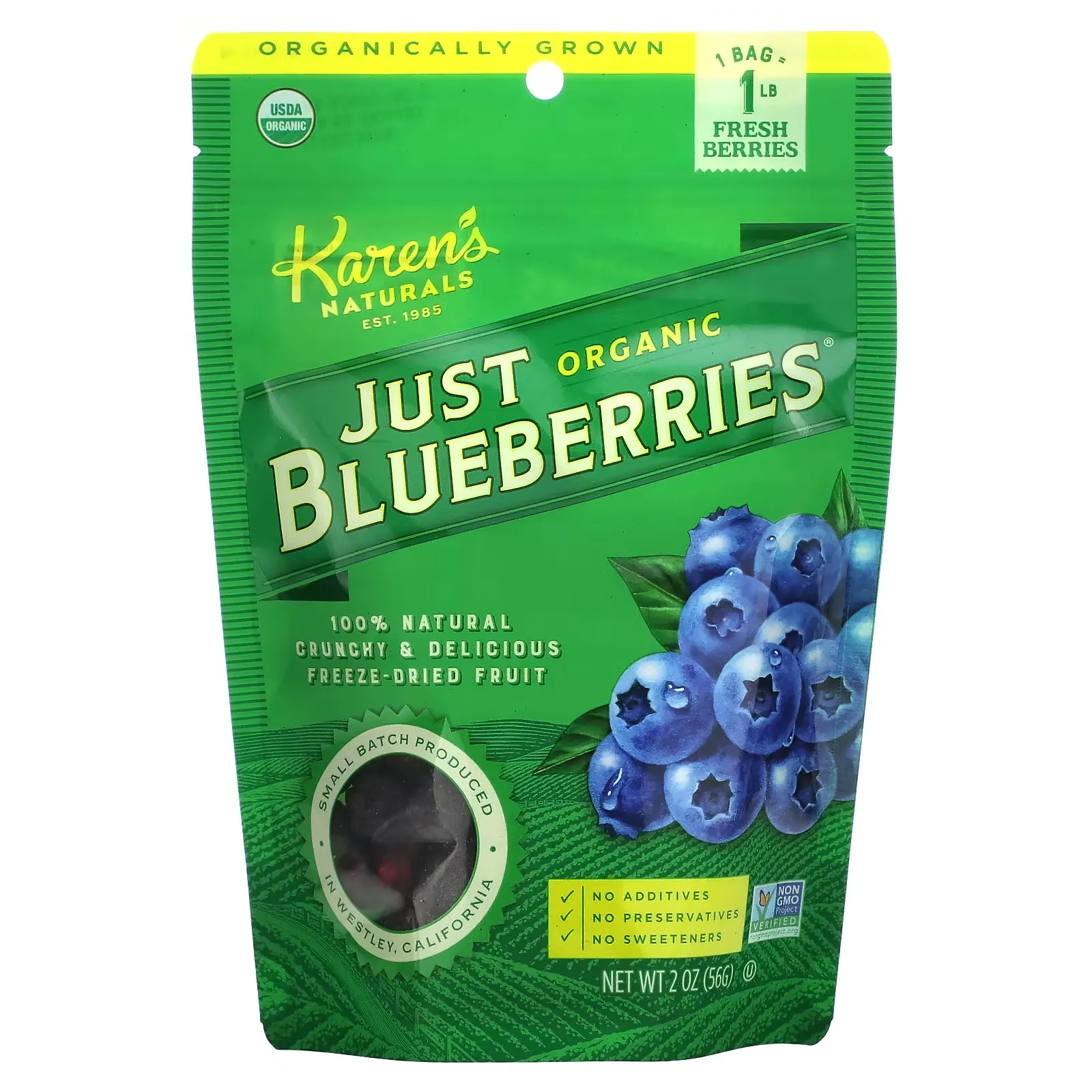 Organic Just Blueberries, Freeze-Dried Fruit, 2 oz (56 g)