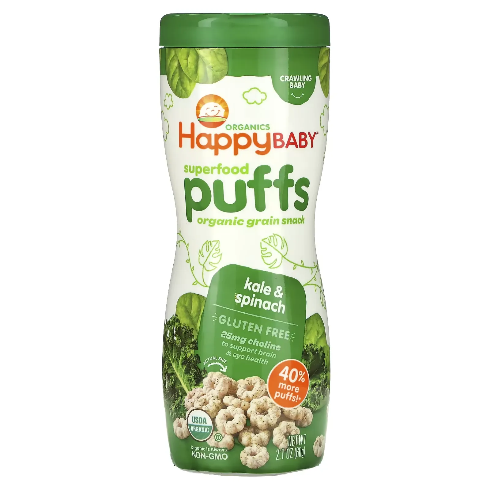 Superfood Puffs, Organic Grain Snack, Kale & Spinach, 2.1 oz (60 g)