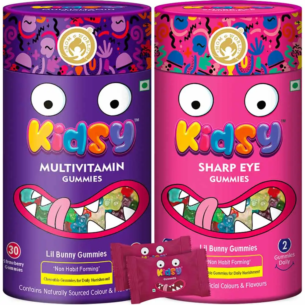 Mom & World Kidsy Multivitamin & Sharp Eye Combo,  2 Piece(s)/Pack  Strawberry & Mixed