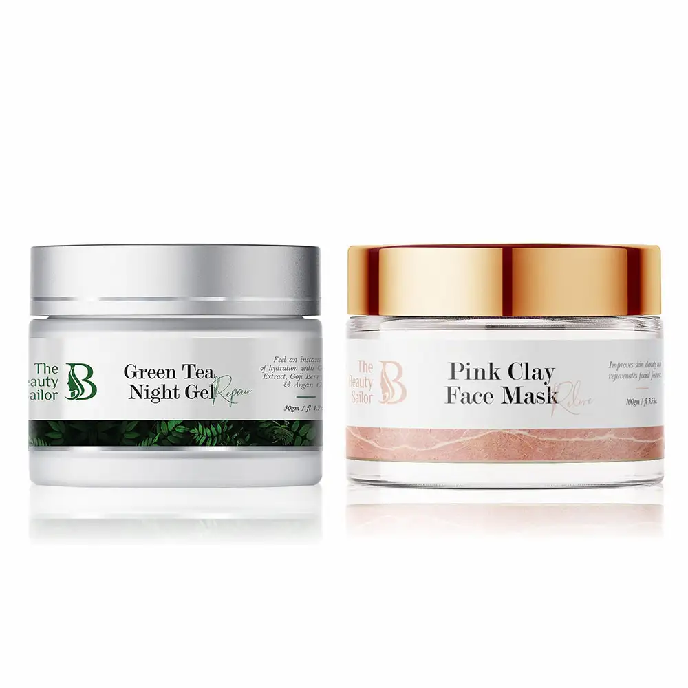 The Beauty Sailor Green Tea Night Gel 50 g & Pink Clay Face Mask Combo,  100 g  Skin Repair