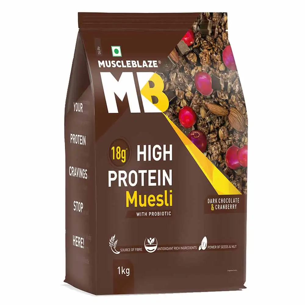 MuscleBlaze High Protein Muesli,  1 kg  Dark Chocolate & Cranberry