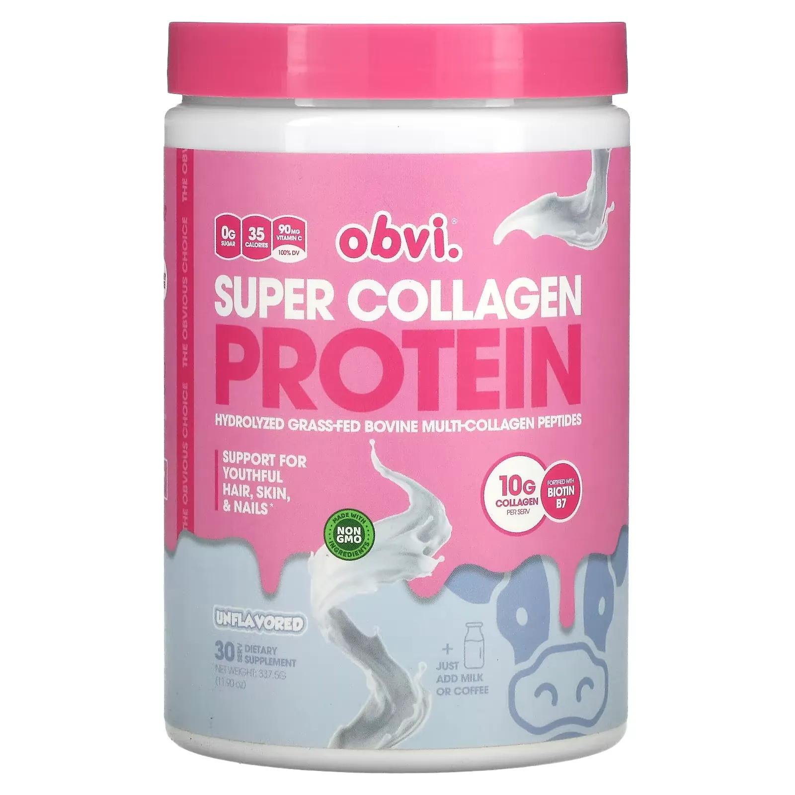 Super Collagen Protein, Unflavored, 11.90 oz (337.5 g)