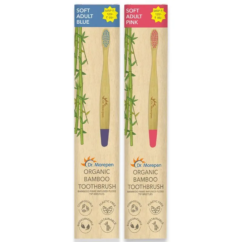 Dr. Morepen Organic Bamboo Toothbrush For Adults - Pink & Blue