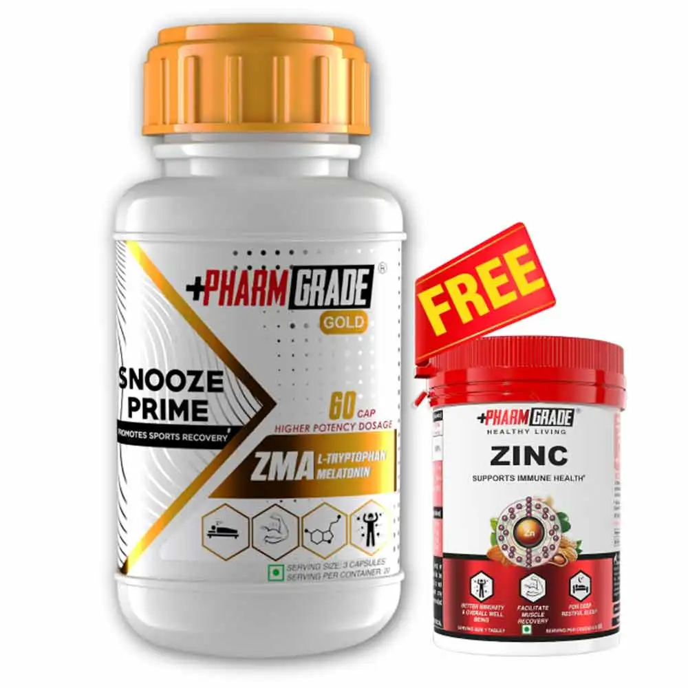 Pharmgrade Snooze Prime ZMA Gold,  60 capsules  Unflavored + Healthy Living Zinc 60 Tabs Free