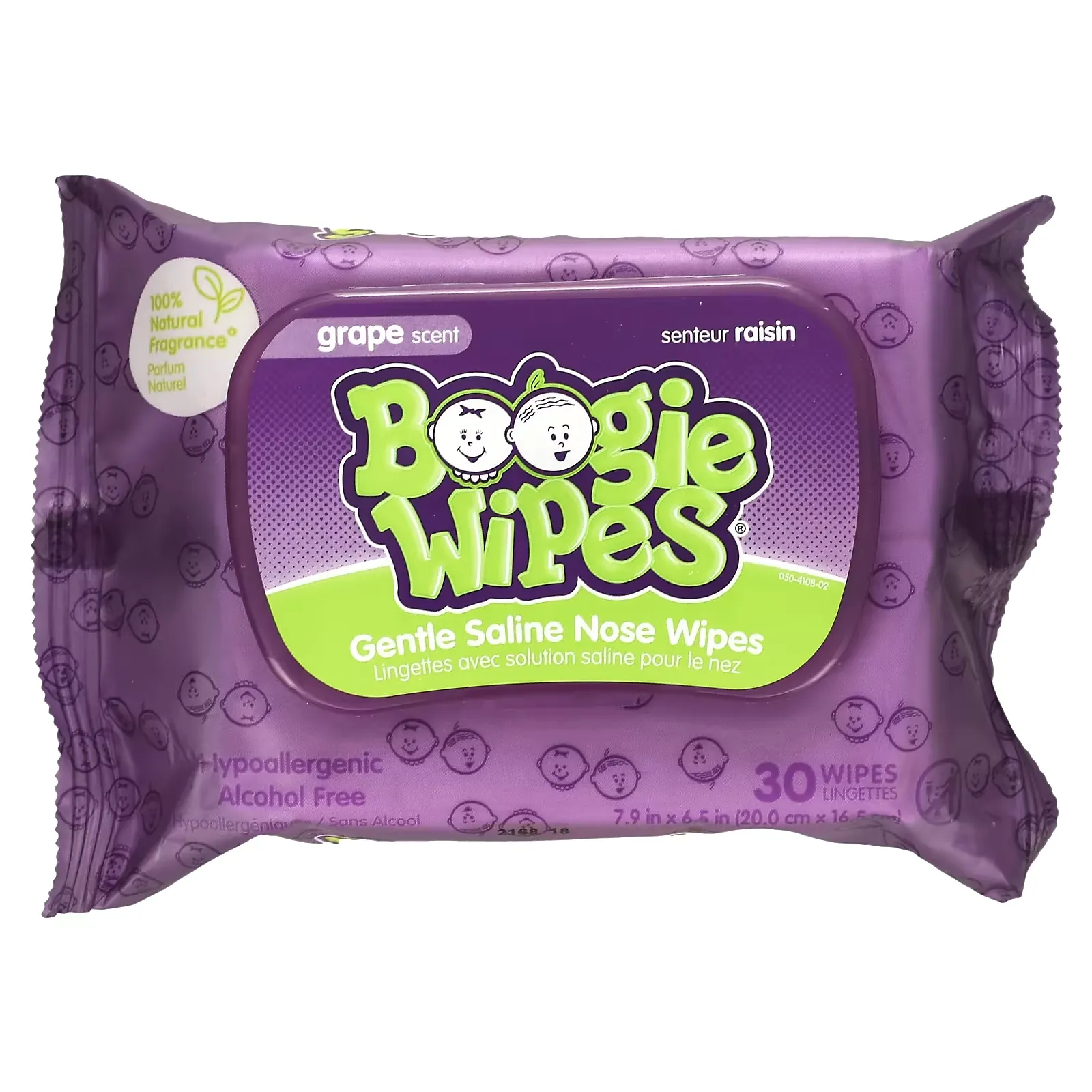 Natural Saline Wipes for Stuffy Noses, Great Grape Scent, 30 Wipes