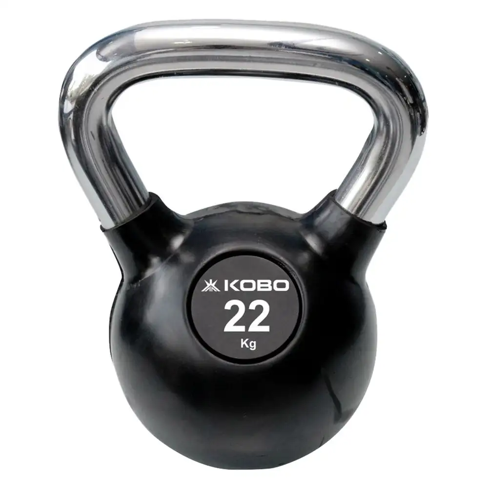 KOBO Kettlebell Cast Iron Rubber Coated with Chrome Handle,  Black  22 kg