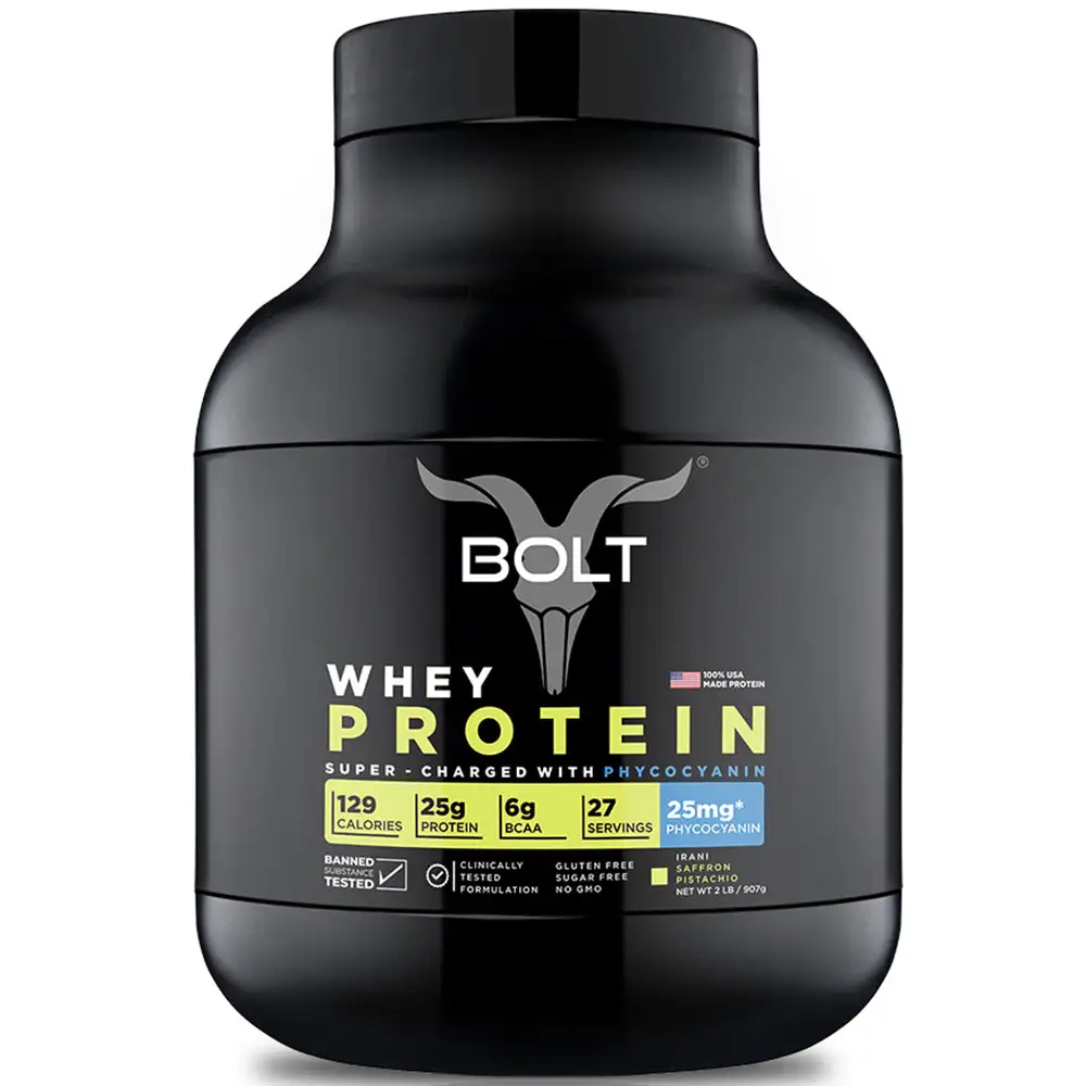 Bolt Whey Protein Super-Charged With Phycocyanin,  2 lb  Saffron Pistachio