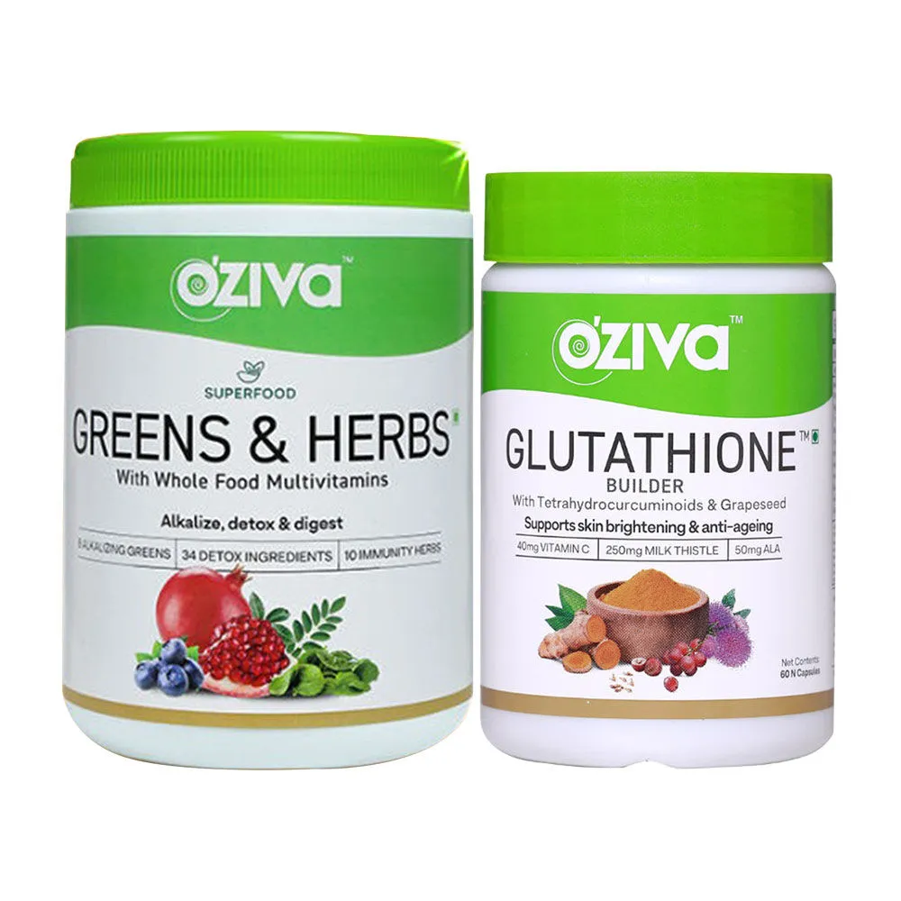 OZiva Detox & Glow Routine (OZiva Superfood Greens & Herbs + Glutathione Builder)