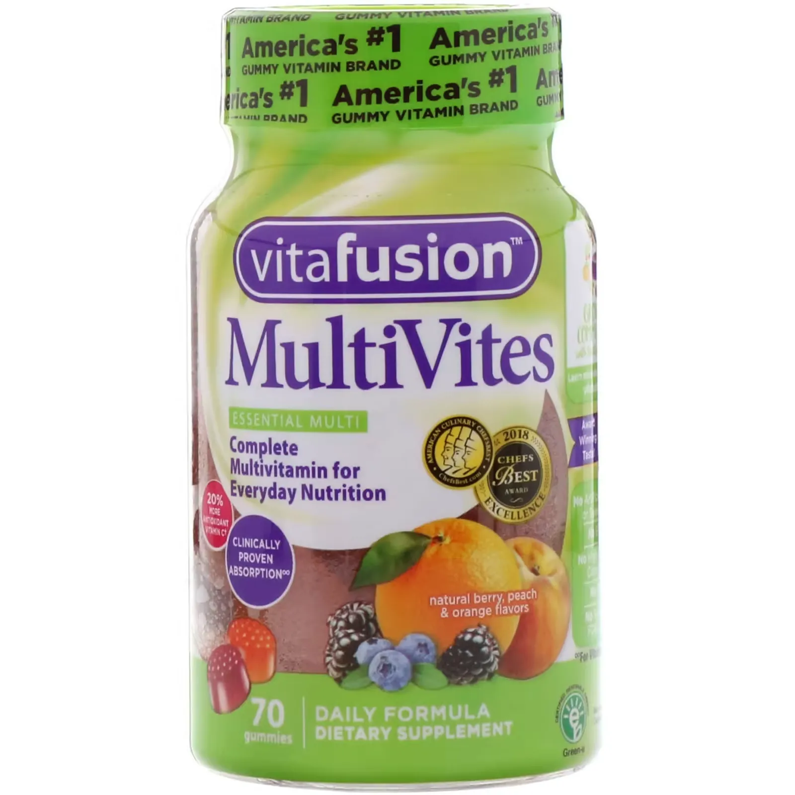 MultiVites, Complete Multivitamin, Natural Berry, Peach & Orange Flavors, 70 Gummies