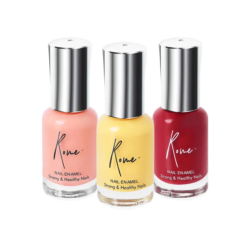 Rome Set Of 3 Strong & Healthy Nail Enamel (electric Red, Coral &summer Yellow)