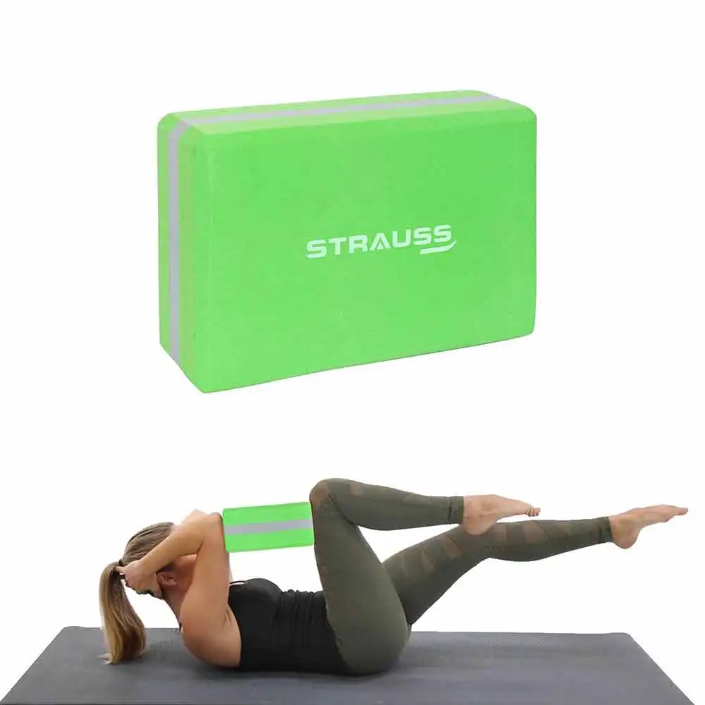 Strauss Yoga Block Dual Color,  Green/Grey  9x6x3 in