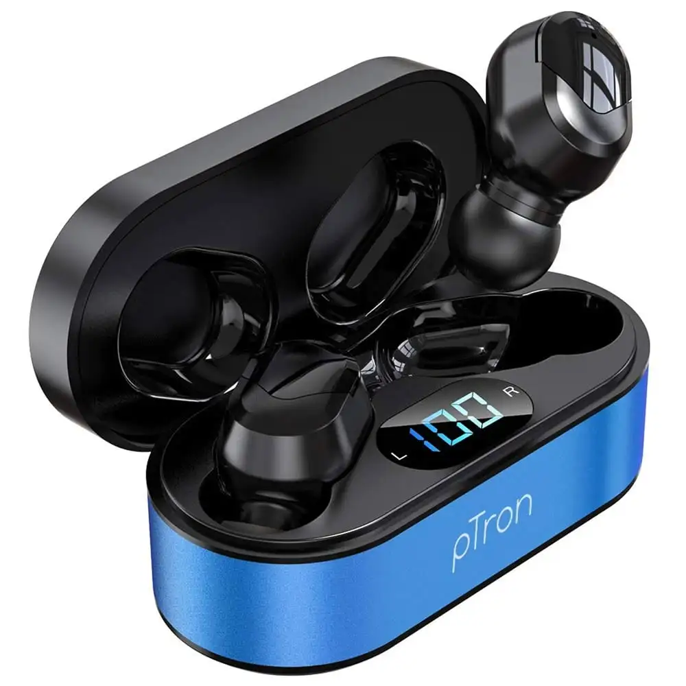 Ptron Bassbuds Plus Wireless Earbuds,  Blue & Black