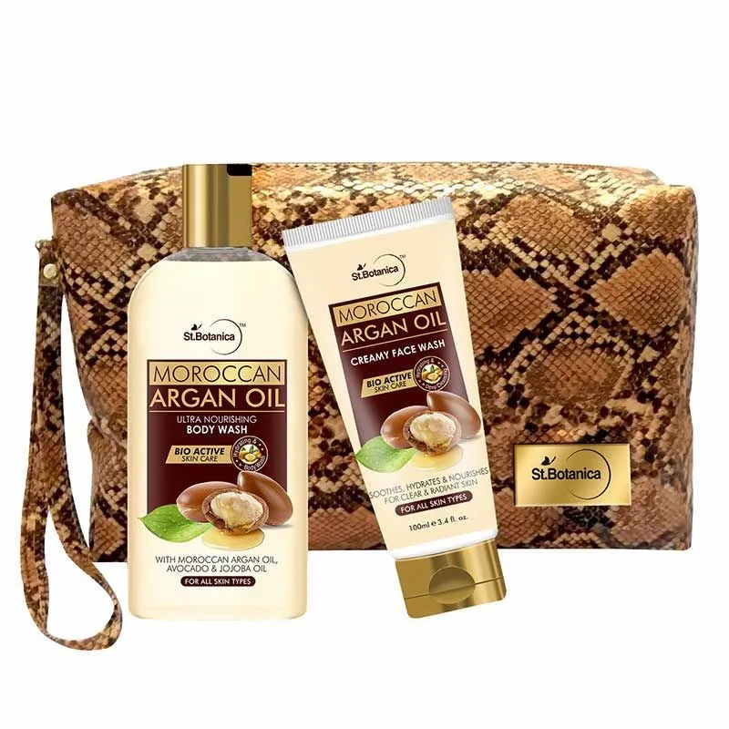 St.Botanica Moroccan Argan Combo Body Wash + Creamy Face Wash & Pouch