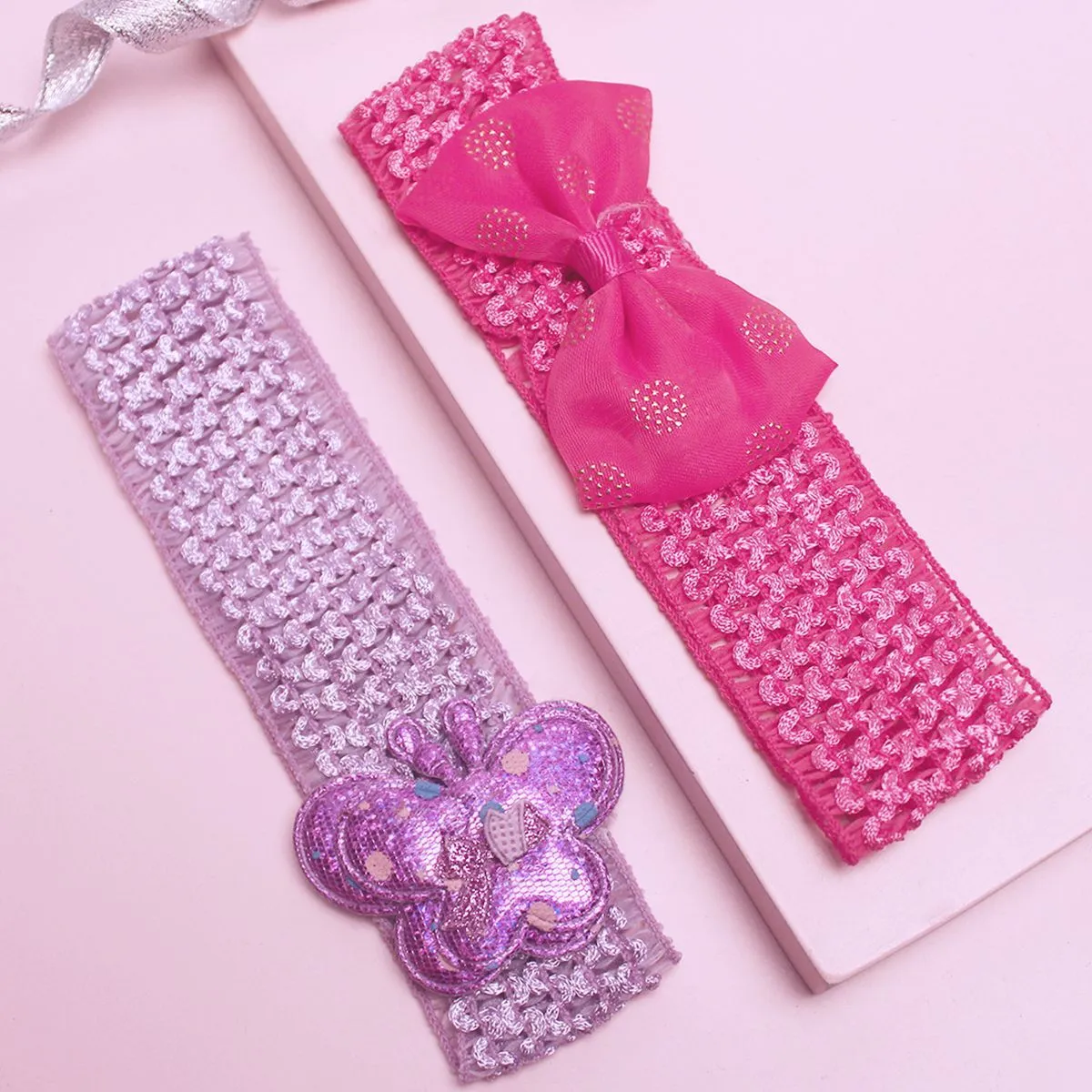 Lil' Star By Ayesha Kids Pink & Purple Crochet Head Band Set