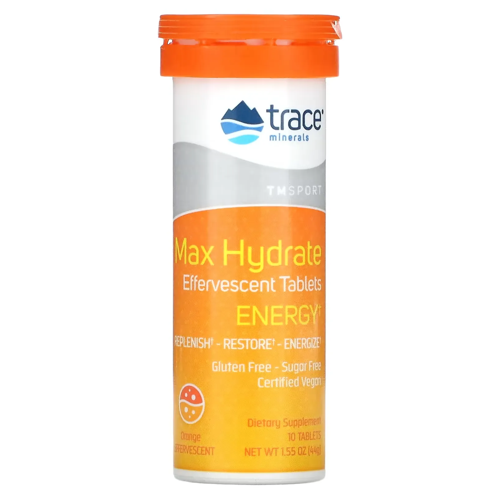 Max Hydrate Energy, Effervescent Tablets, Orange, 1.55 oz (44 g)