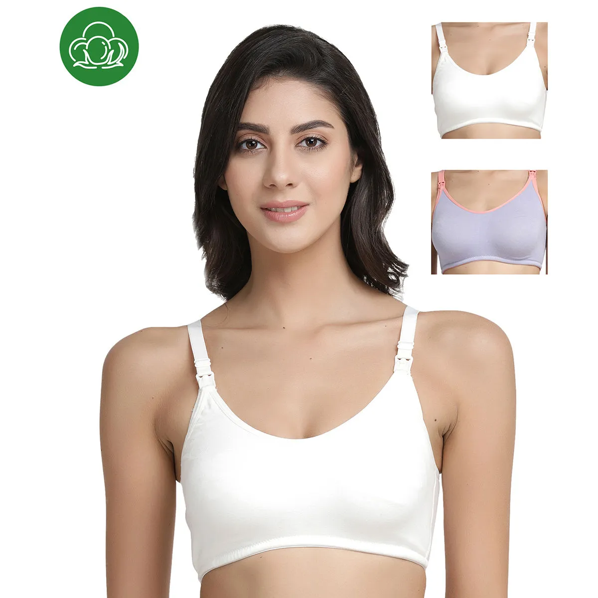 Inner Sense Organic Antimicrobial Soft Nursing Bra Pack of 3 - Multi-Color