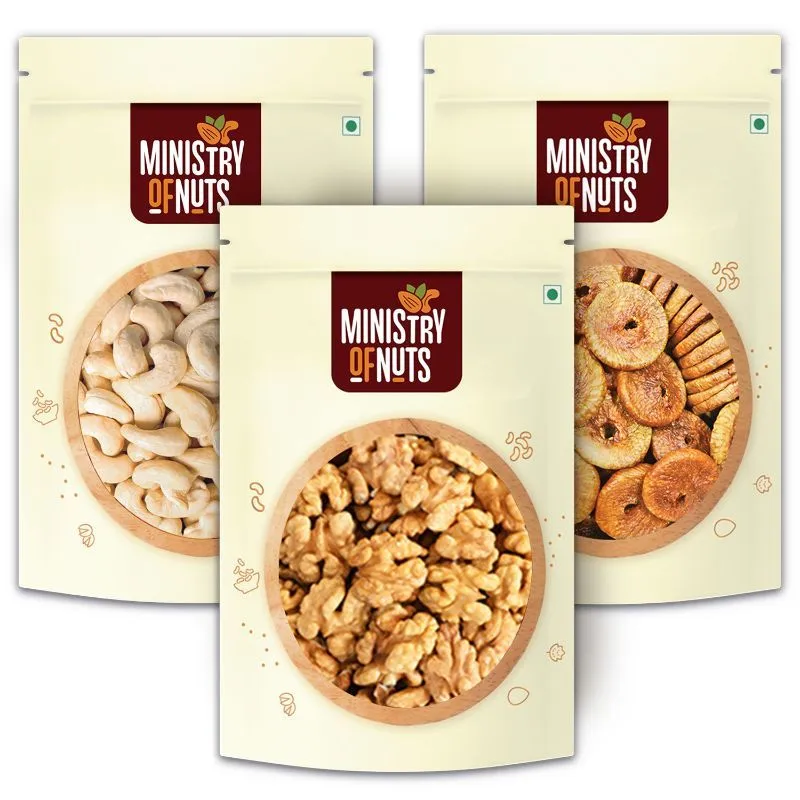 Ministry of Nuts Premium Dry Fruits - Pack Of 3 - Cashew Nuts, Walnuts & Figs