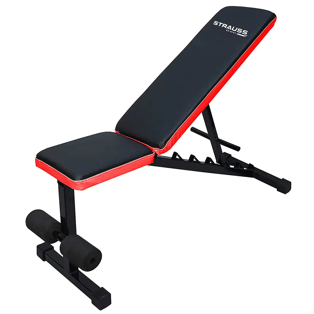 Strauss Adjustable Heavy Duty Workout Gym Bench - (Black/Red)