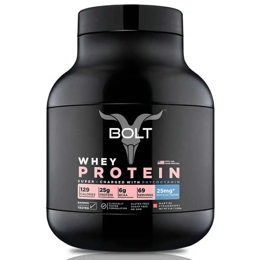 Bolt Whey Protein Super-Charged With Phycocyanin,  5 lb  Martini Strawberry