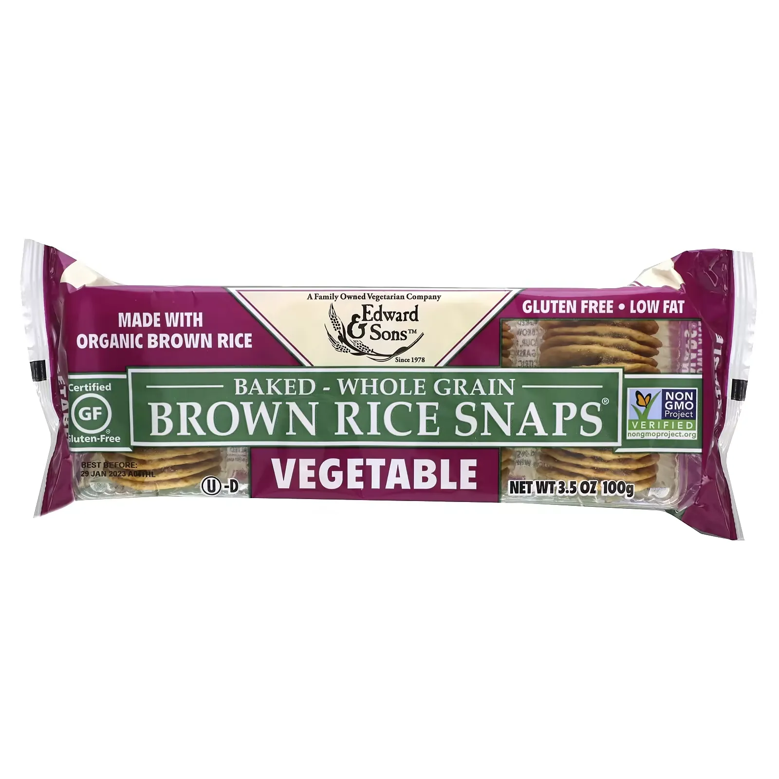 Baked Whole Grain Brown Rice Snaps, Vegetable, 3.5 oz (100 g)