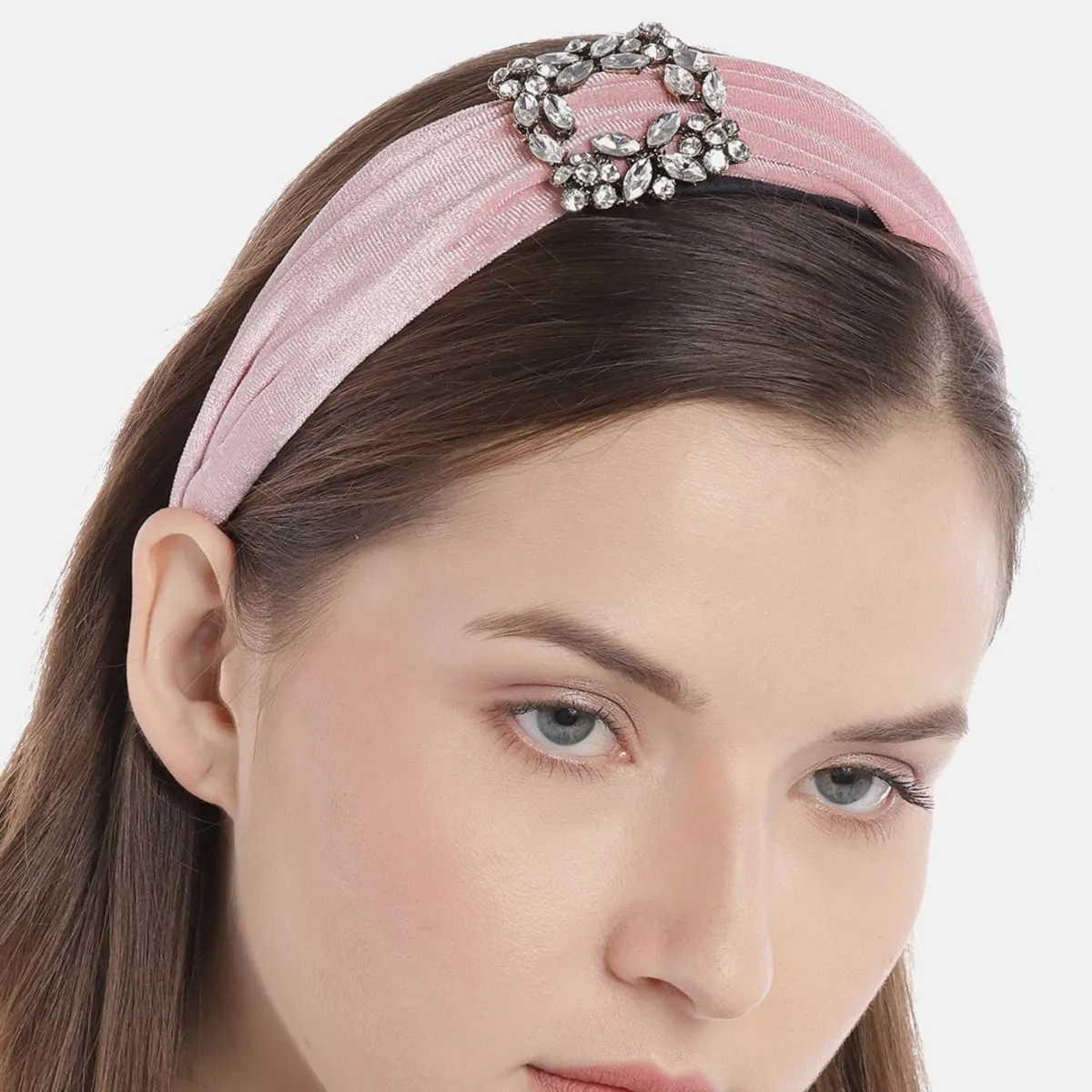 Blueberry Peach Velvet Crystal Stone Embellishment Hair Band