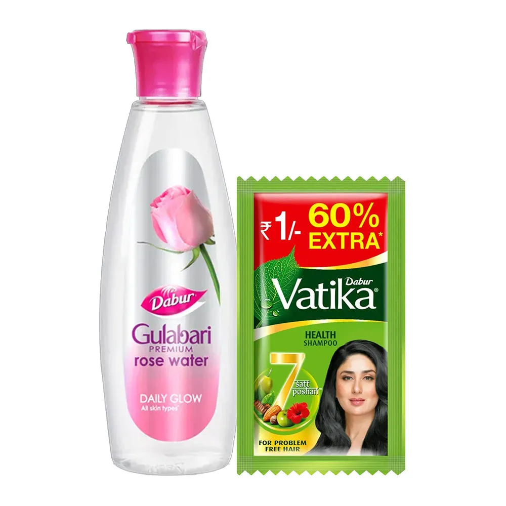 Dabur Gulabari Premium Rose Water (Pack Of 96) With Free Dabur Vatika Health Shampoo (16 Strings)