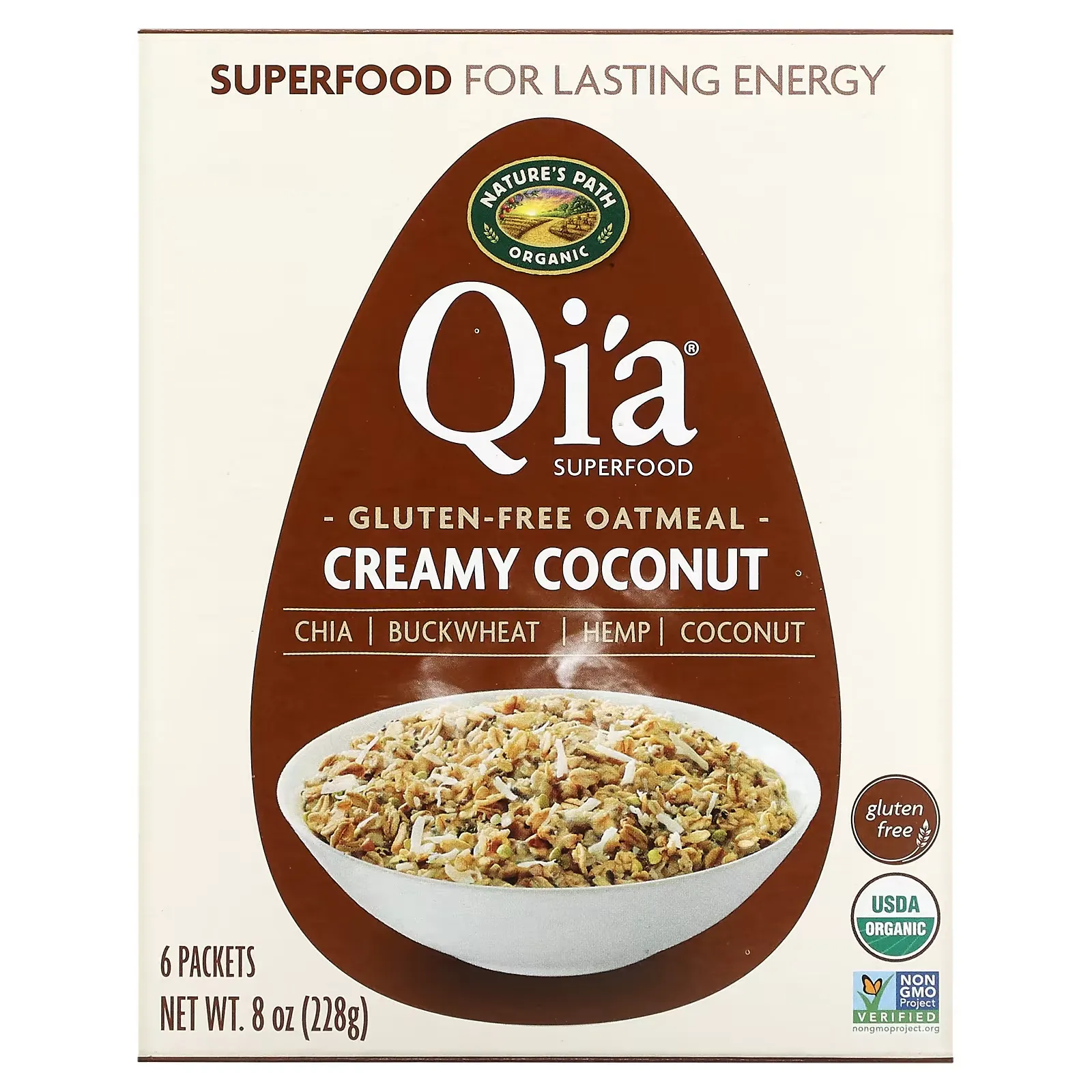 Qi'a Superfood Oatmeal, Creamy Coconut, 6 Packets, 8 oz (228 g)