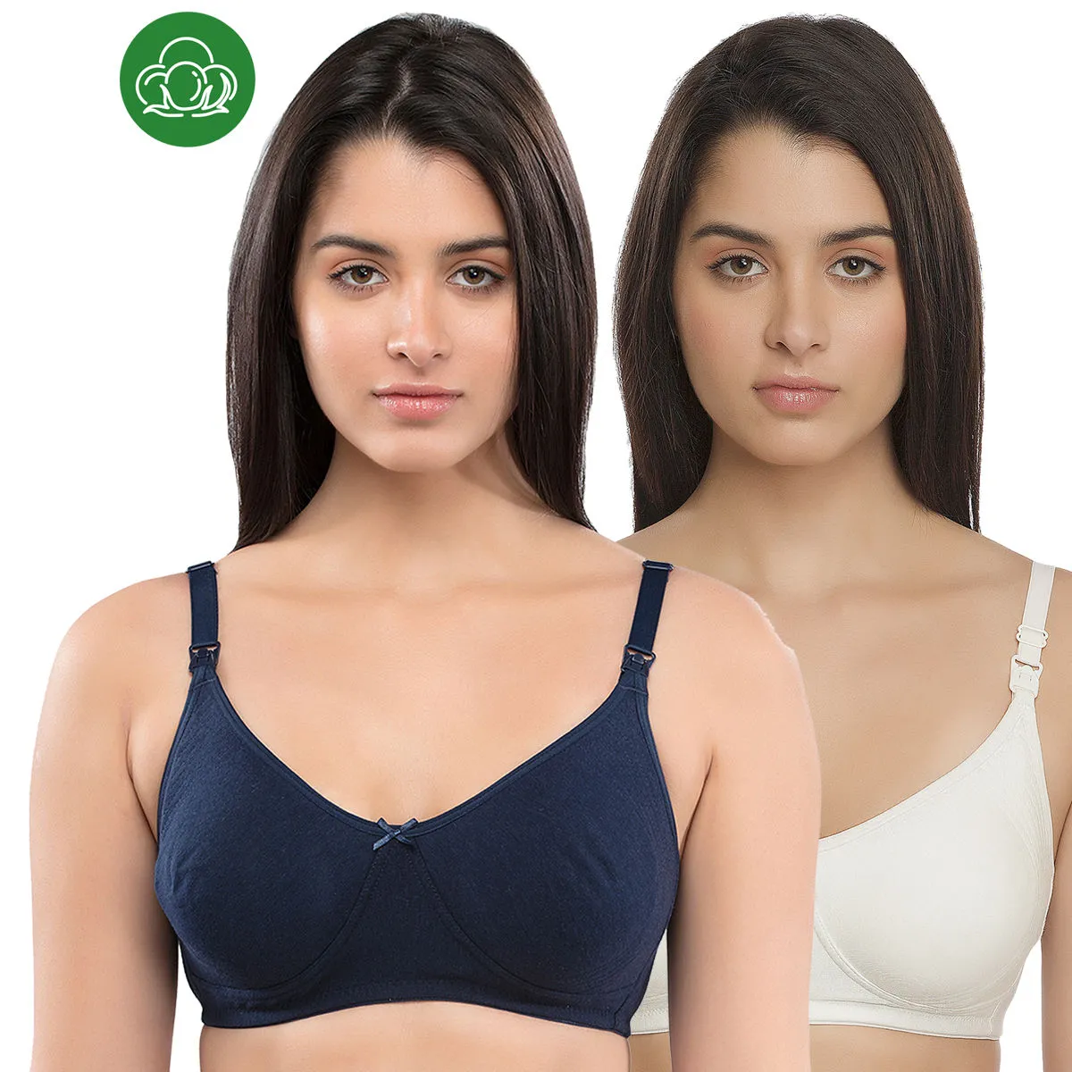 Inner Sense Women's Full Cup Nursing Bra Pack of 2 - Multi-Color