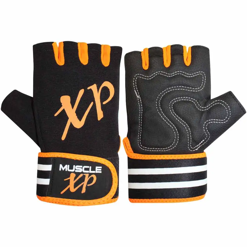 MuscleXP Coral-Fit Sports Gym Gloves,  Black & Orange  Free Size