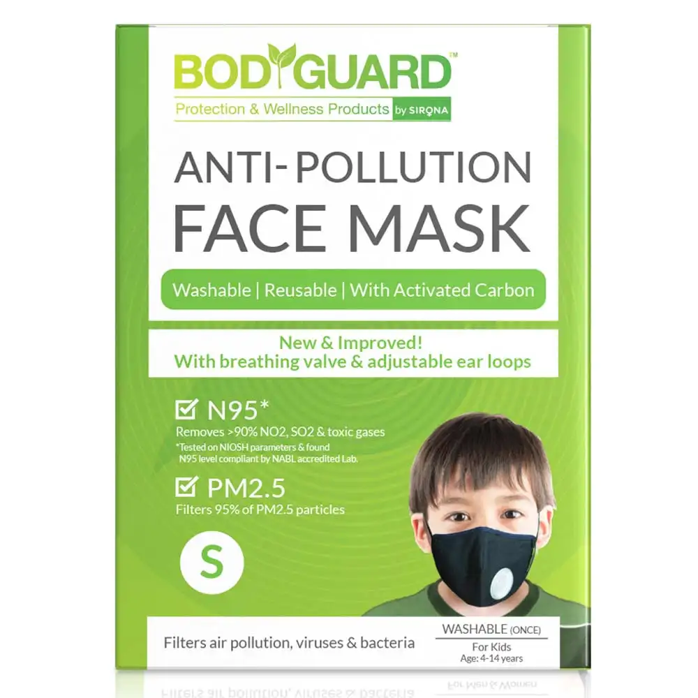 BodyGuard N95 + PM2.5 Anti Pollution Face Mask with Valve and Activated Carbon,  Black (Small)