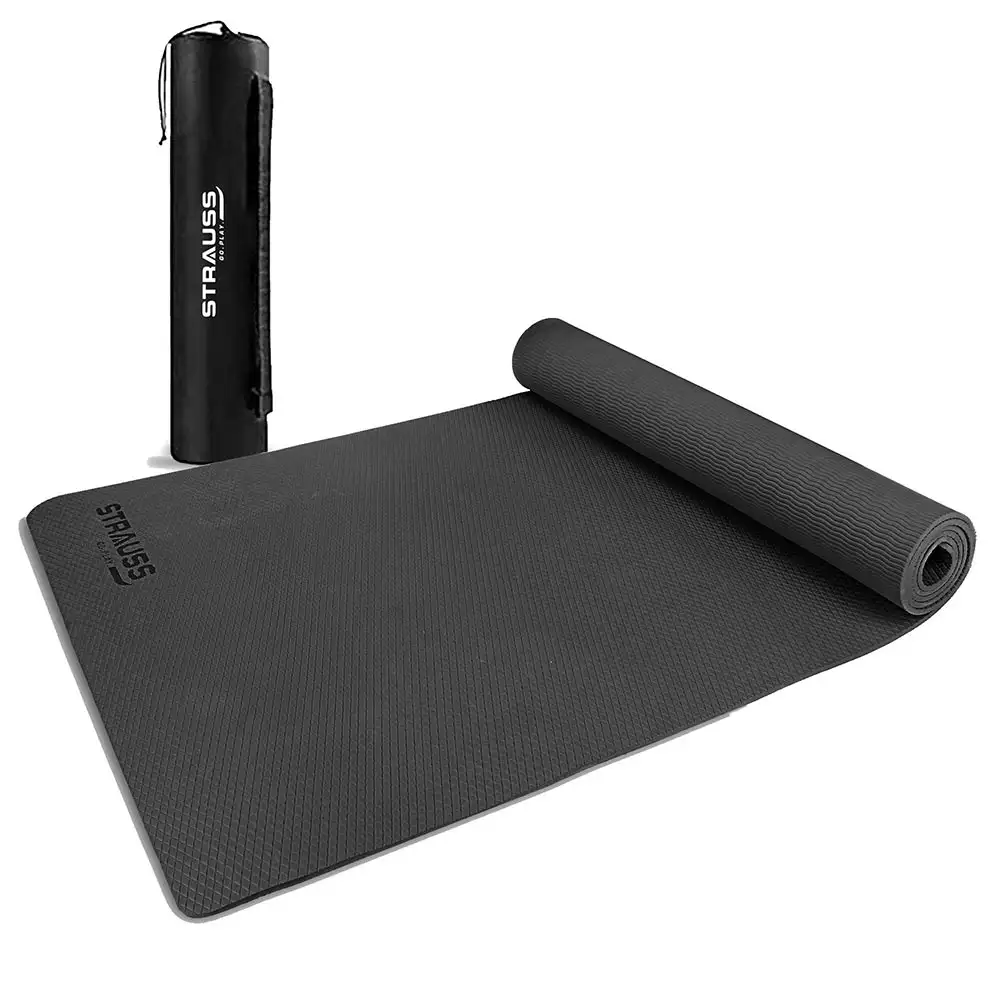 Strauss Anti Skid EVA Yoga Mat with Carry Bag,  Black  4mm