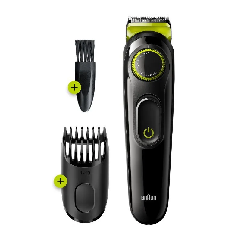 Braun Beard Trimmer BT3221, Beard Trimmer and Hair Clipper, 20 Length Settings, Volt Green