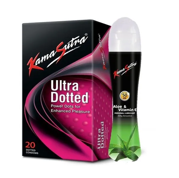 KamaSutra Ultra Dotted Condoms, 20 Units & Aloe Vera Lubricant 50ml