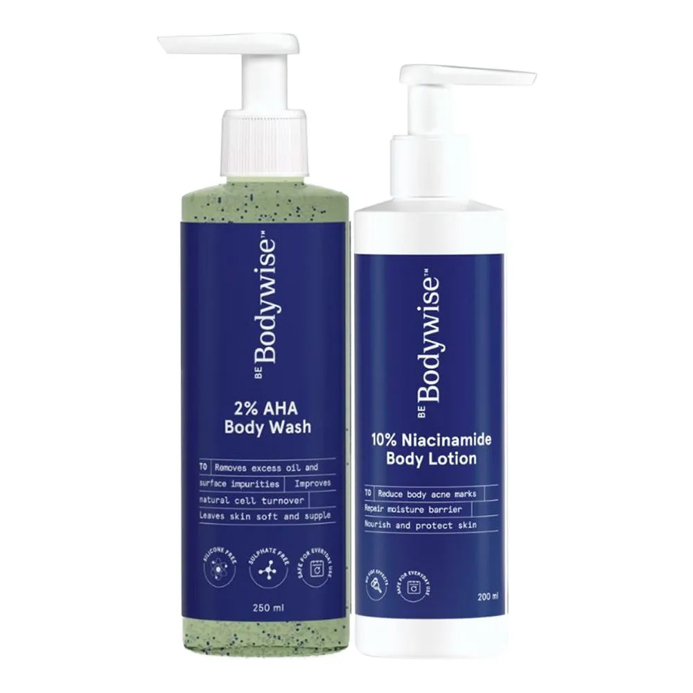 Be Bodywise 2% AHA Body Wash & 10% Niacianmide Lotion - Brightens Up Skin