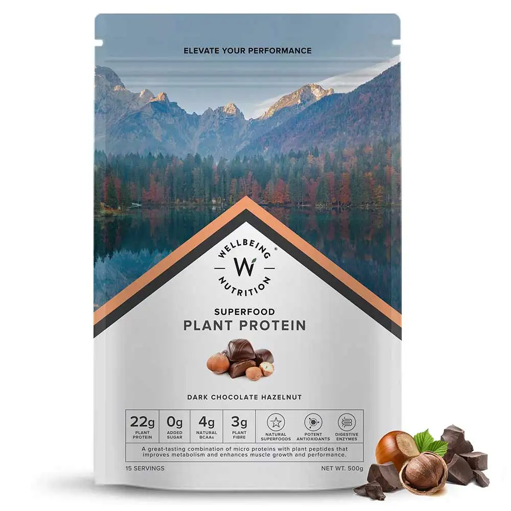 Wellbeing Nutrition Superfood Plant Protein,  1.1 lb  Dark Chocolate Hazelnut