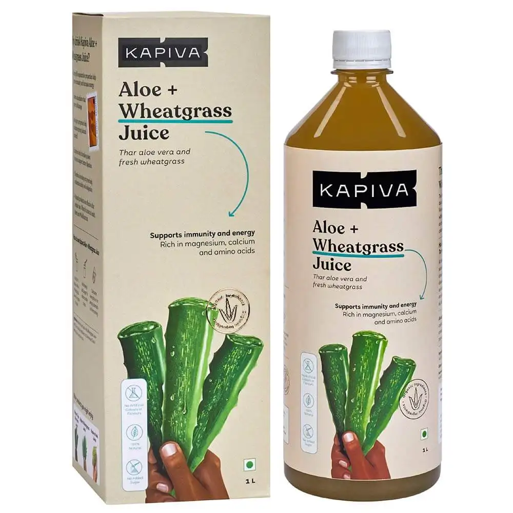 Kapiva Aloe Vera + Wheatgrass Juice (Supports Immunity & Energy),  1 L  Unflavoured