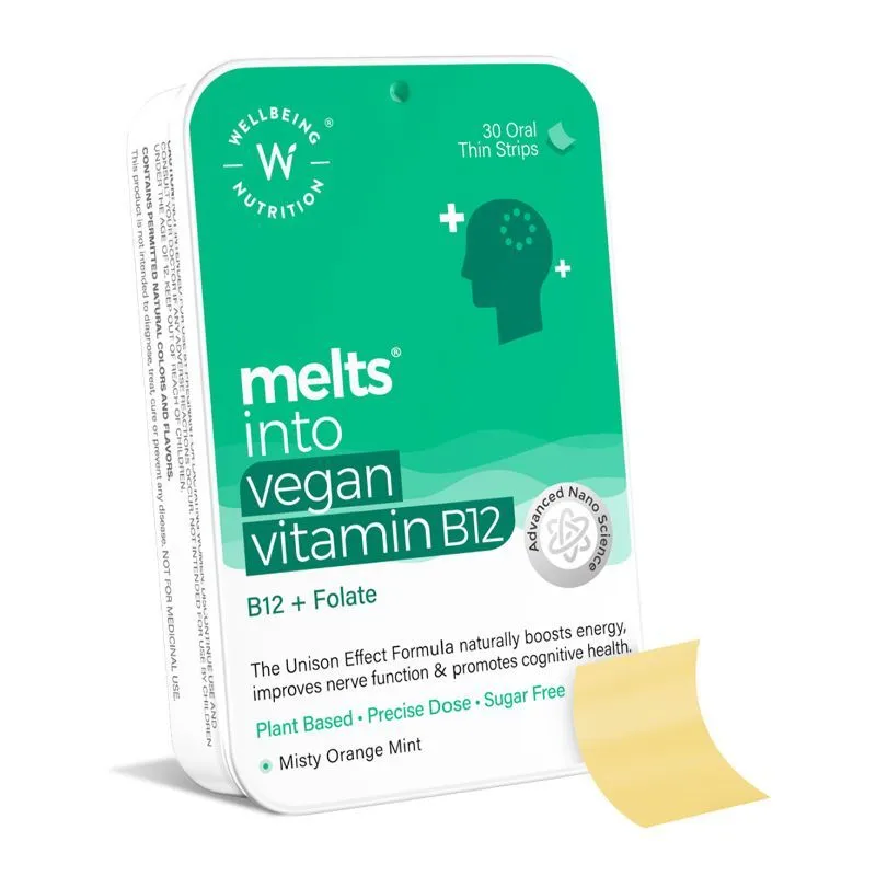 Wellbeing Nutrition Melts Vegan Vitamin B12 1500Mcg + Folate For Mood & Memory