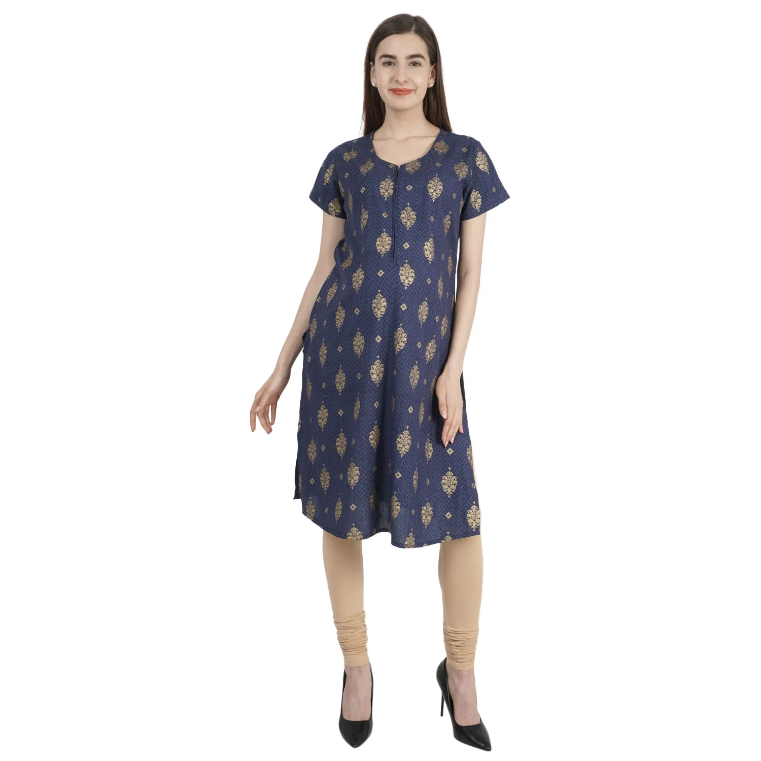 Morph Maternity Trendy Gold Printed Feeding Kurti