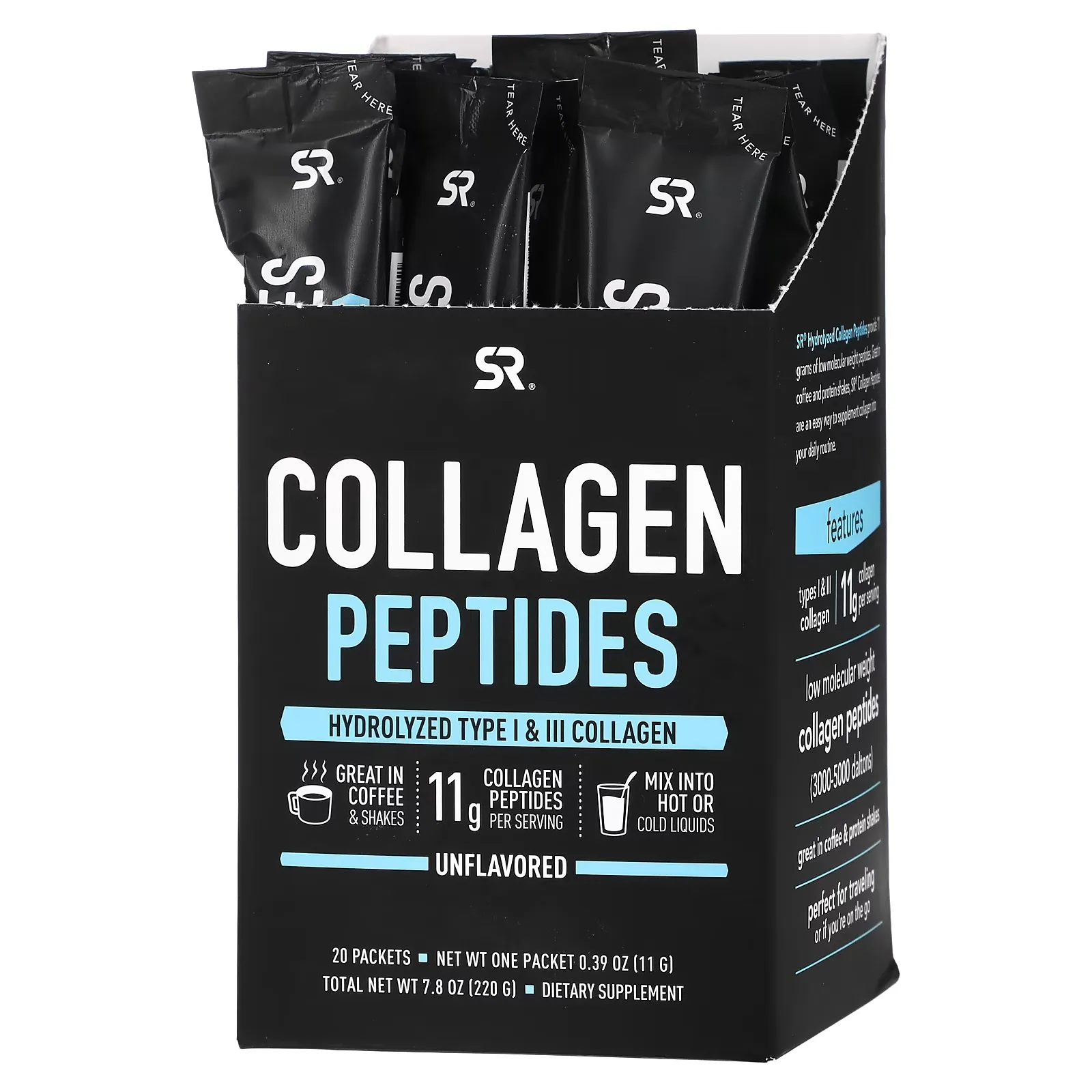 Collagen Peptides, Unflavored, 20 Packets, 0.39 oz (11 g) Each