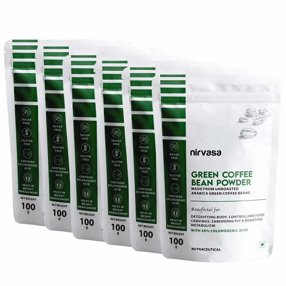 Nirvasa Green Coffee Bean Powder,  100 g  Unroasted (Pack of 6)