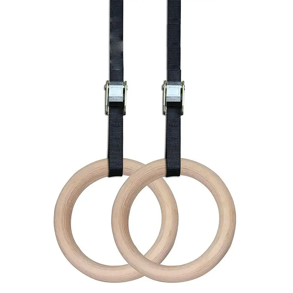 Strauss Wooden Gymnastics Ring with Adjustable Straps,  White  Free Size