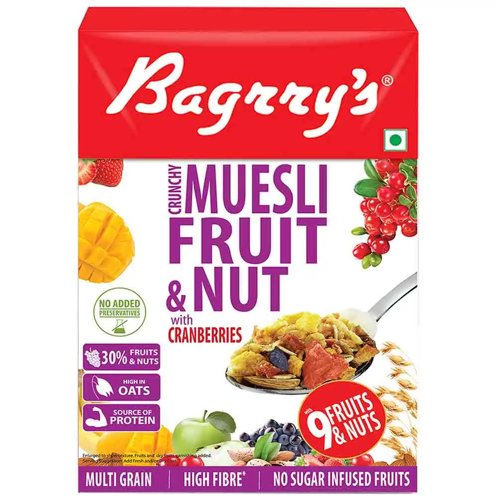 Bagrrys Crunchy Muesli with 30% Fruit & Nut with Cranberries,  400 g  34% Rich Fiber Oats