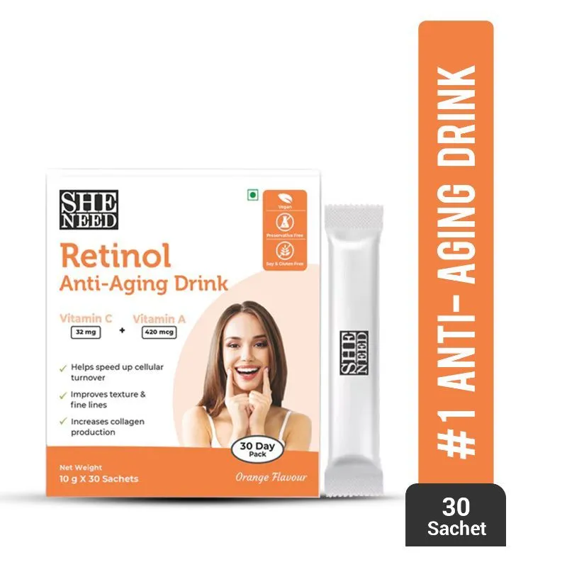 Sheneed Retinol Activated Anti-Aging Drink With Pure Vitamin A & C - Reduces Wrinkles - Vegan